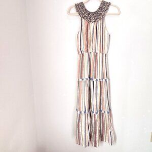 THML Boho Halter Tiered Neutral Maxi Striped Dress Size XS-Small no wear C71